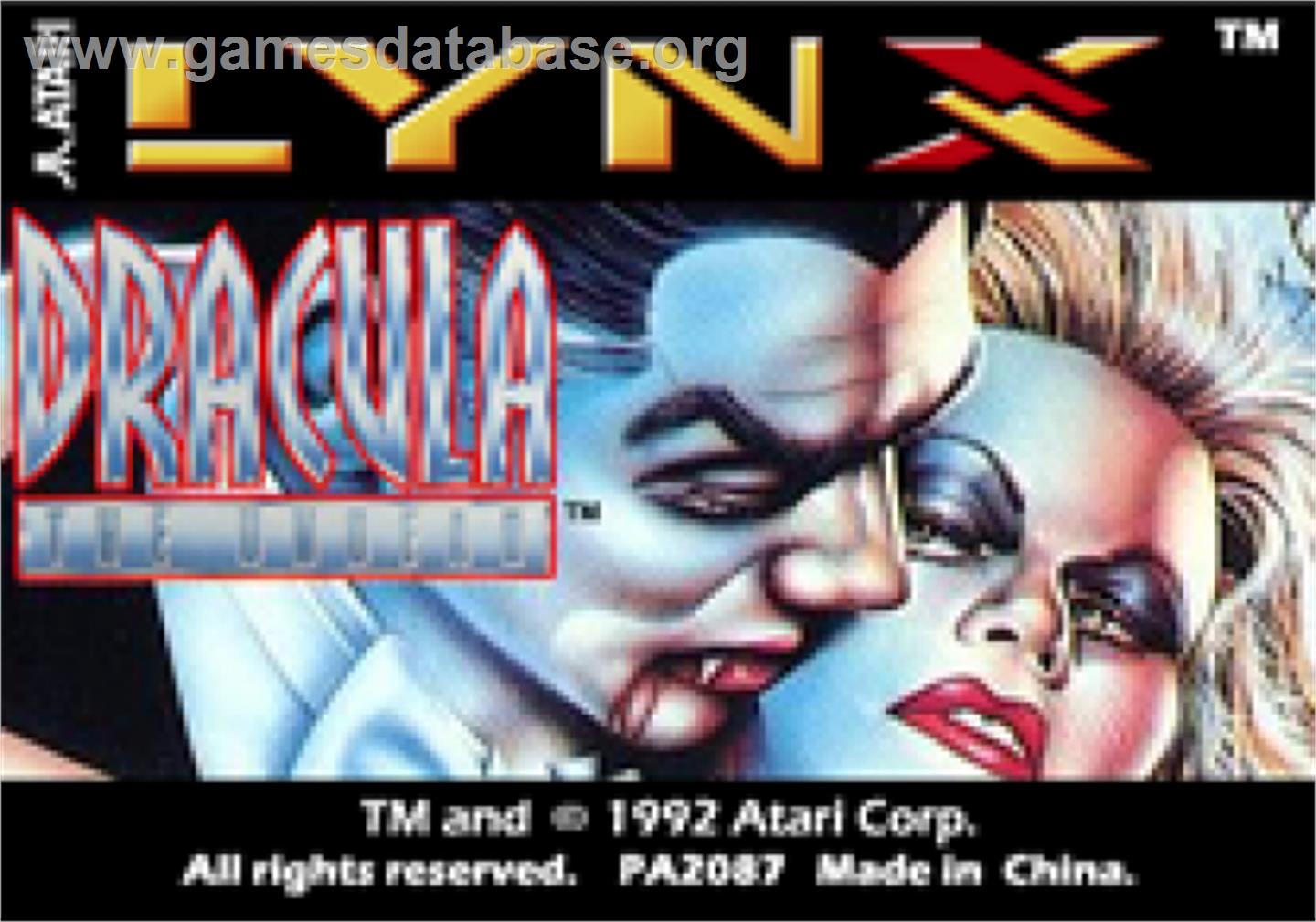 Dracula The Undead - Atari Lynx - Artwork - Cartridge Top