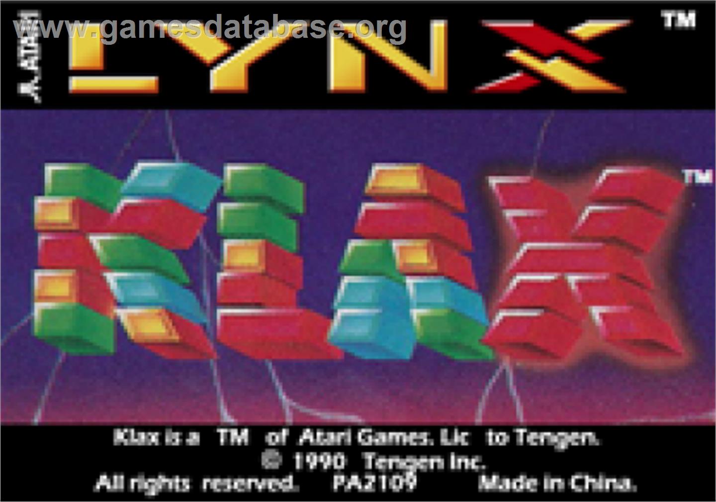 Klax - Atari Lynx - Artwork - Cartridge Top