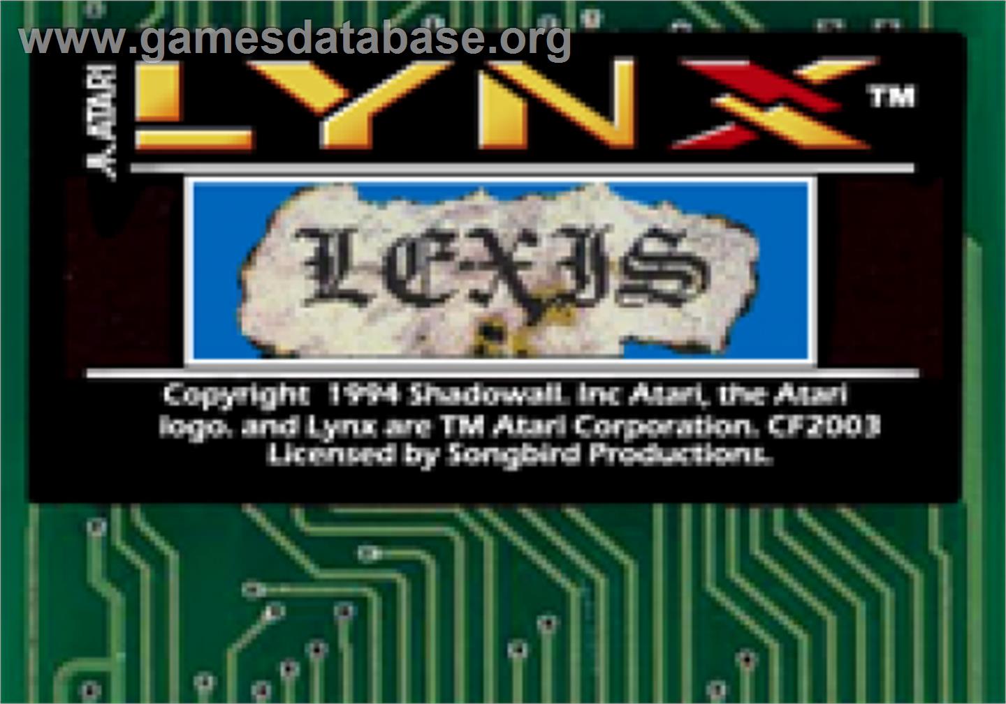 Lexis - Atari Lynx - Artwork - Cartridge Top