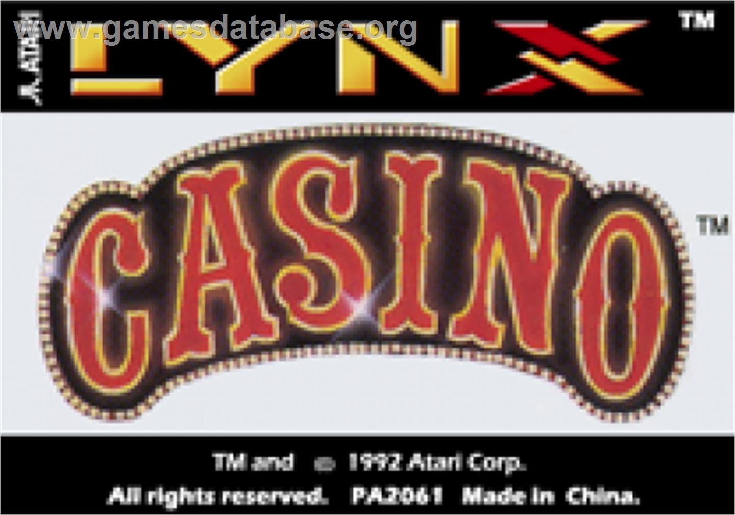 Lynx Casino - Atari Lynx - Artwork - Cartridge Top