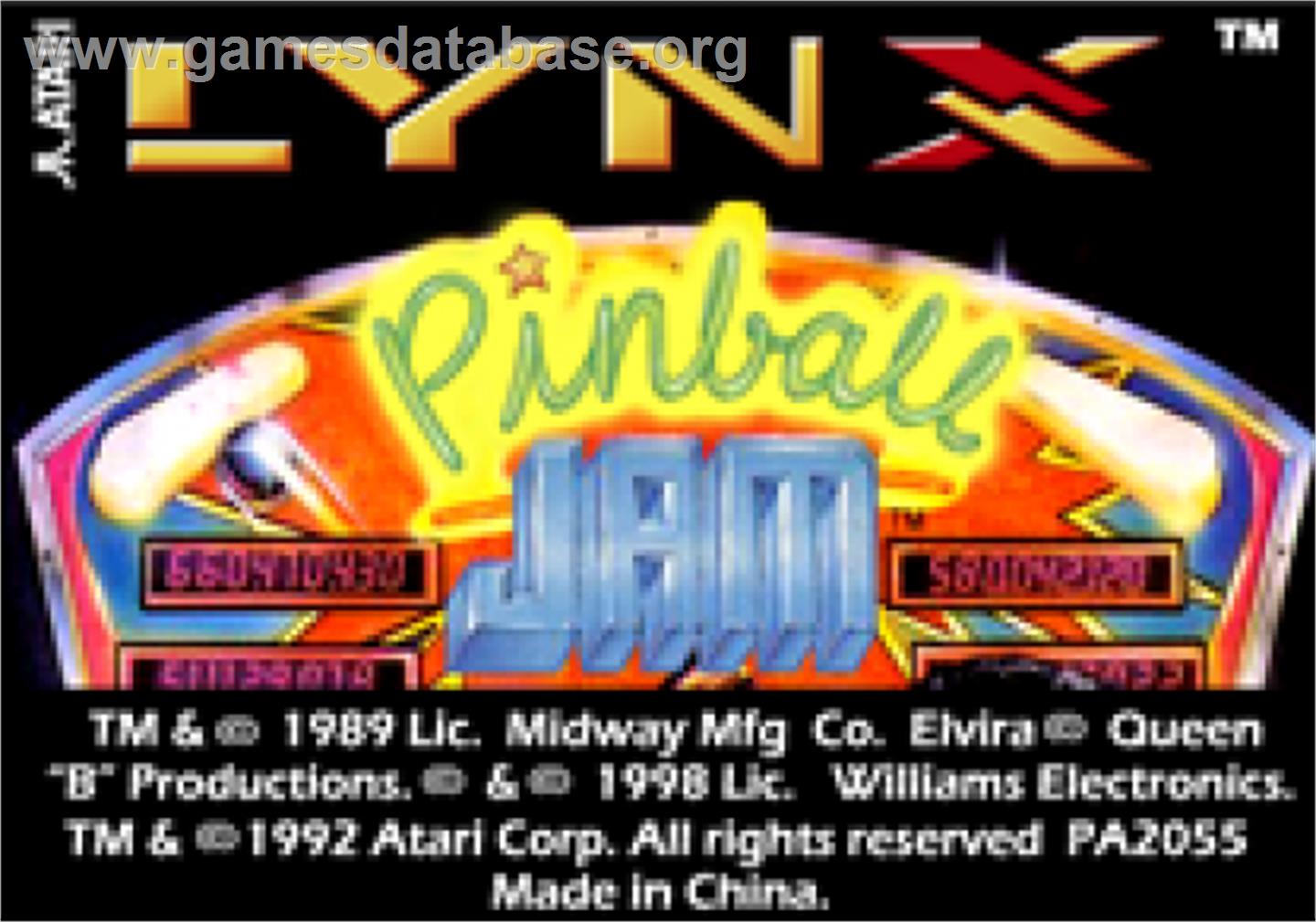 Pinball Jam - Atari Lynx - Artwork - Cartridge Top