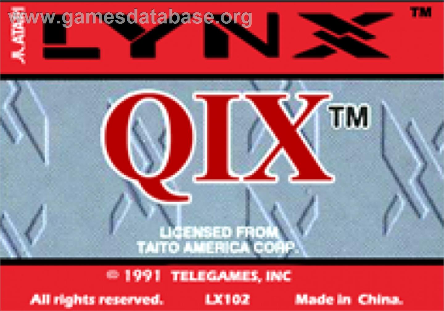 Qix - Atari Lynx - Artwork - Cartridge Top