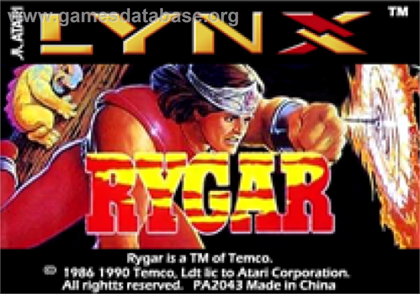 Rygar - Atari Lynx - Artwork - Cartridge Top