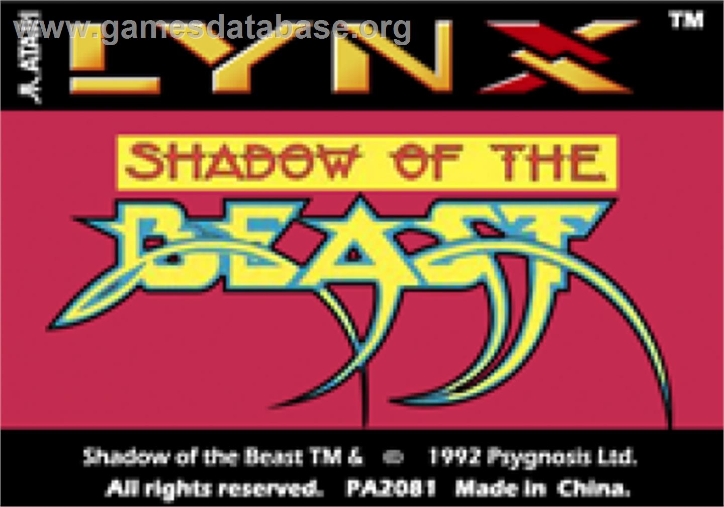 Shadow Of The Beast - Atari Lynx - Artwork - Cartridge Top