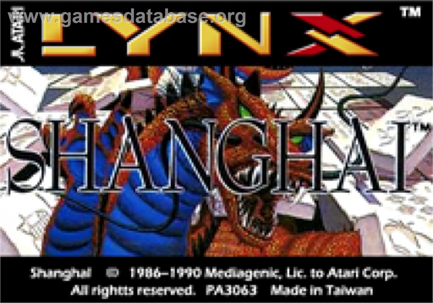 Shanghai - Atari Lynx - Artwork - Cartridge Top