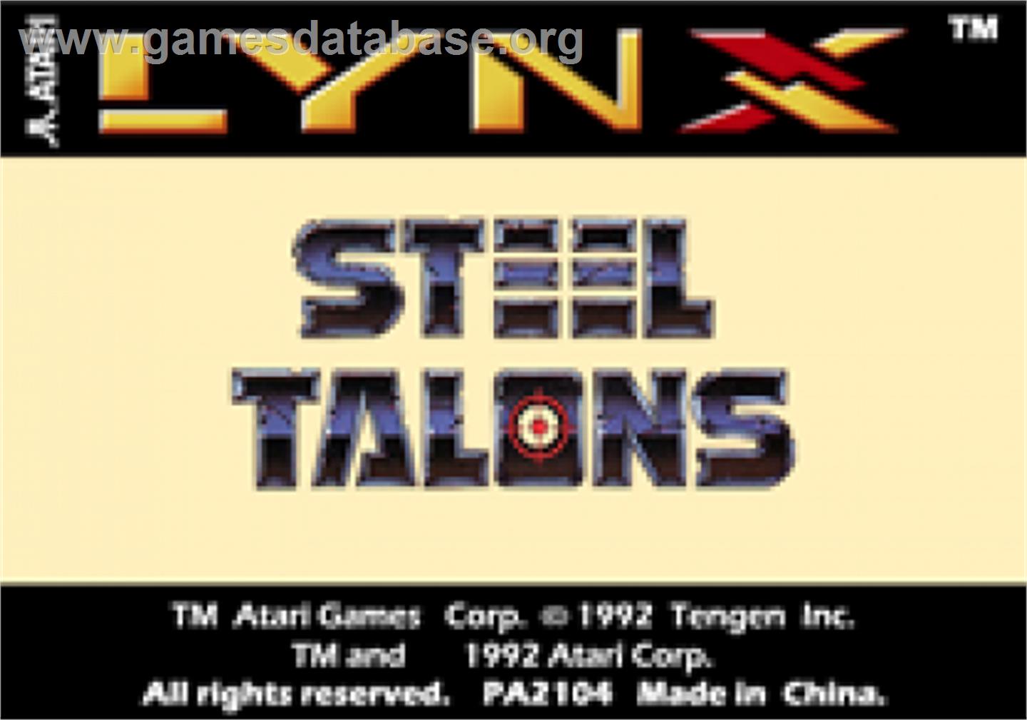 Steel Talons - Atari Lynx - Artwork - Cartridge Top