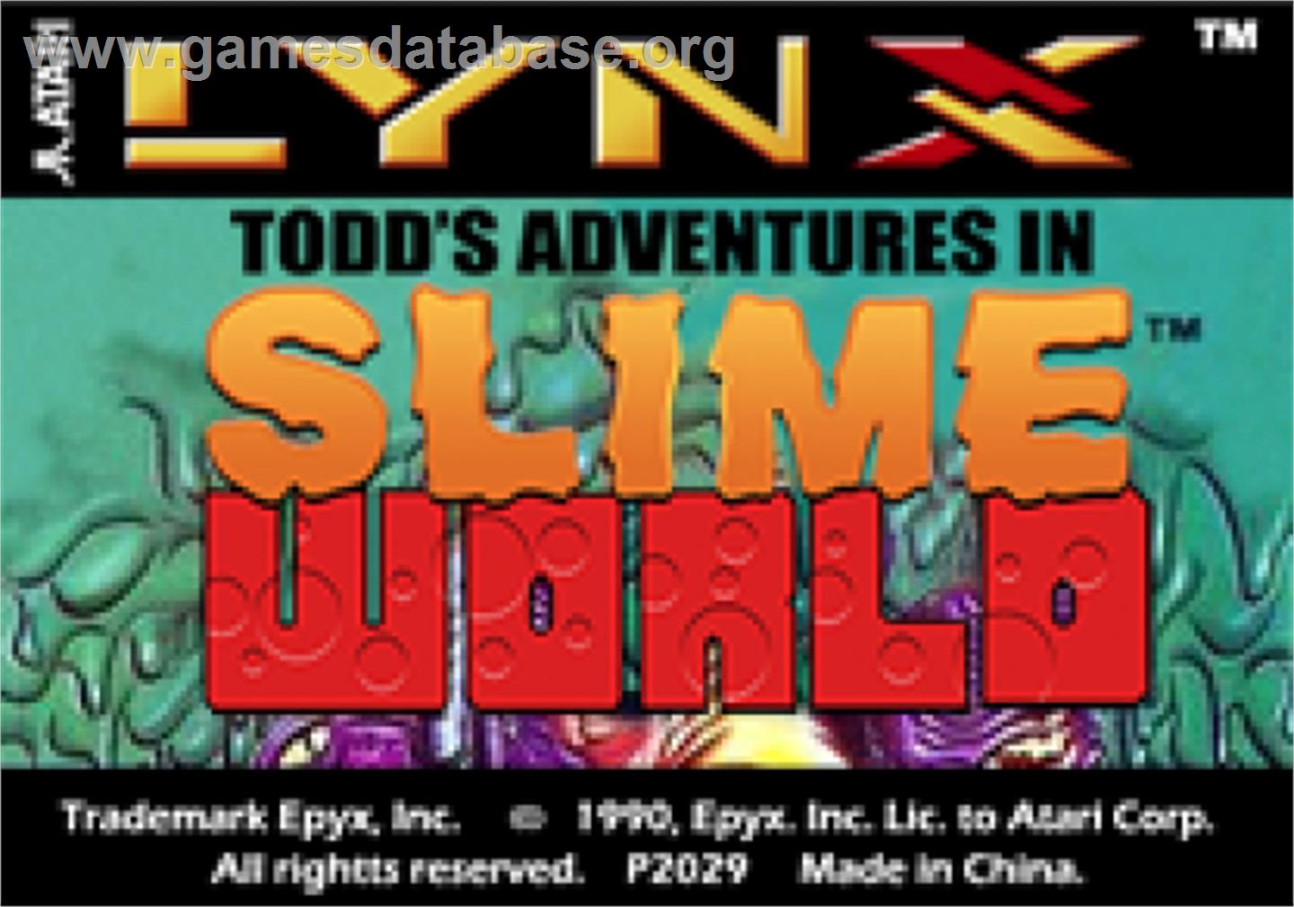 Todd's Adventures In Slime World - Atari Lynx - Artwork - Cartridge Top