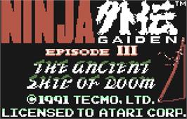 Title screen of Ninja Gaiden 3 - The Ancient Ship Of Doom on the Atari Lynx.