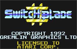 Title screen of Switchblade II on the Atari Lynx.