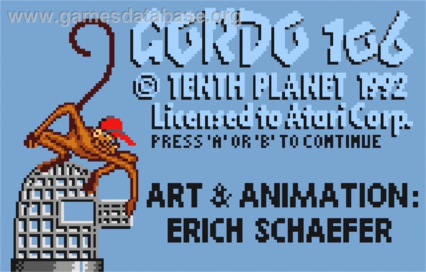 Gordo 106: The Mutated Lab Monkey - Atari Lynx - Artwork - Title Screen