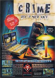 Advert for Crime Does Not Pay on the Commodore Amiga.