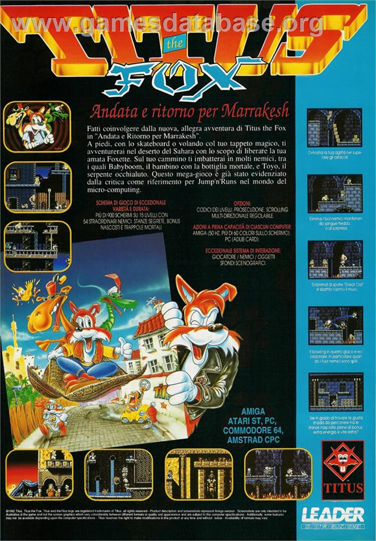 Titus the Fox: To Marrakech and Back - Commodore Amiga - Artwork - Advert