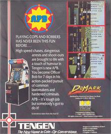 Box back cover for APB on the Atari ST.