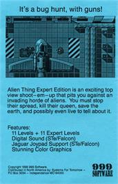 Box back cover for Alien Thing on the Atari ST.