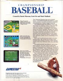 Box back cover for Championship Baseball on the Atari ST.