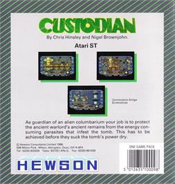 Box back cover for Custodian on the Atari ST.