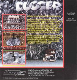 Box back cover for Dugger on the Atari ST.