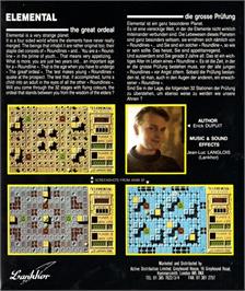 Box back cover for Elemental on the Atari ST.