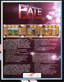Box back cover for Fate: Gates of Dawn on the Atari ST.