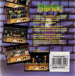Box back cover for Frankenstein on the Atari ST.