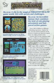 Box back cover for Hillsfar on the Atari ST.