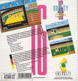 Box back cover for International Championship Athletics on the Atari ST.
