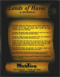 Box back cover for Lands of Havoc on the Atari ST.