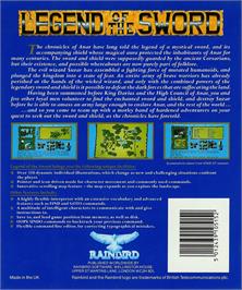 Box back cover for Legend of the Sword on the Atari ST.