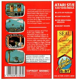 Box back cover for Little Puff in Dragonland on the Atari ST.