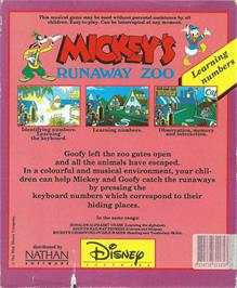 Box back cover for Mickey's Runaway Zoo on the Atari ST.
