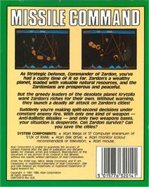 Box back cover for Missile Command on the Atari ST.