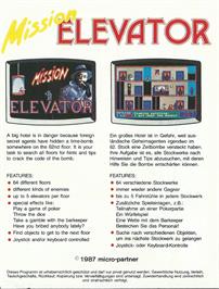 Box back cover for Mission Elevator on the Atari ST.
