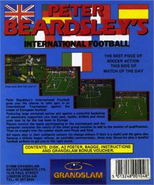 Box back cover for Peter Beardsley's International Football on the Atari ST.