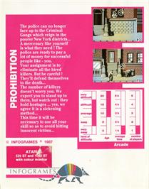 Box back cover for Prohibition on the Atari ST.