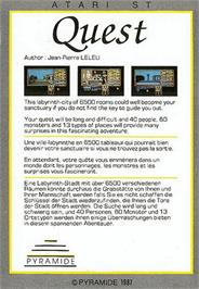 Box back cover for Quest on the Atari ST.