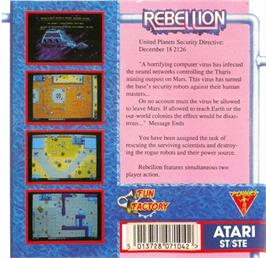 Box back cover for Rebellion on the Atari ST.