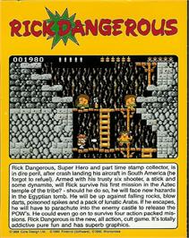 Box back cover for Rick Dangerous on the Atari ST.