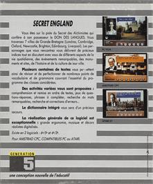 Box back cover for Secret England on the Atari ST.
