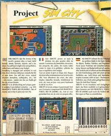 Box back cover for Sim City on the Atari ST.
