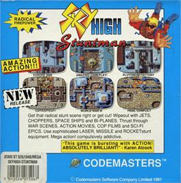 Box back cover for Sky High Stuntman on the Atari ST.