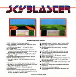 Box back cover for Skyblaster on the Atari ST.