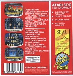 Box back cover for Spellfire The Sorcerer on the Atari ST.