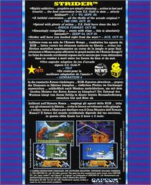 Box back cover for Strider on the Atari ST.