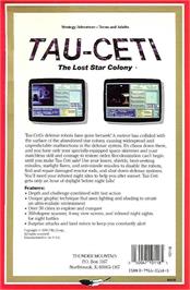 Box back cover for Tau Ceti on the Atari ST.