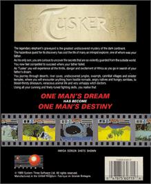 Box back cover for Tusker on the Atari ST.