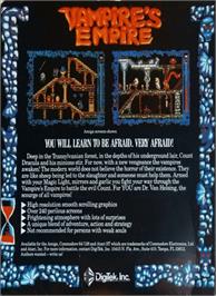 Box back cover for Vampire's Empire on the Atari ST.