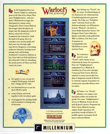 Box back cover for Warlock: The Avenger on the Atari ST.