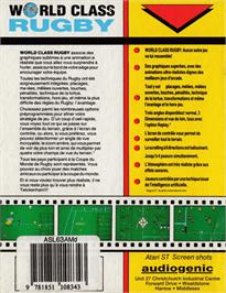 Box back cover for World Class Soccer on the Atari ST.