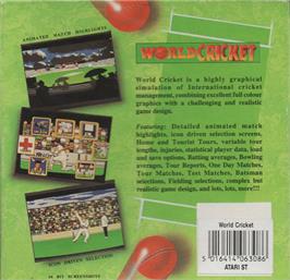 Box back cover for World Cricket on the Atari ST.