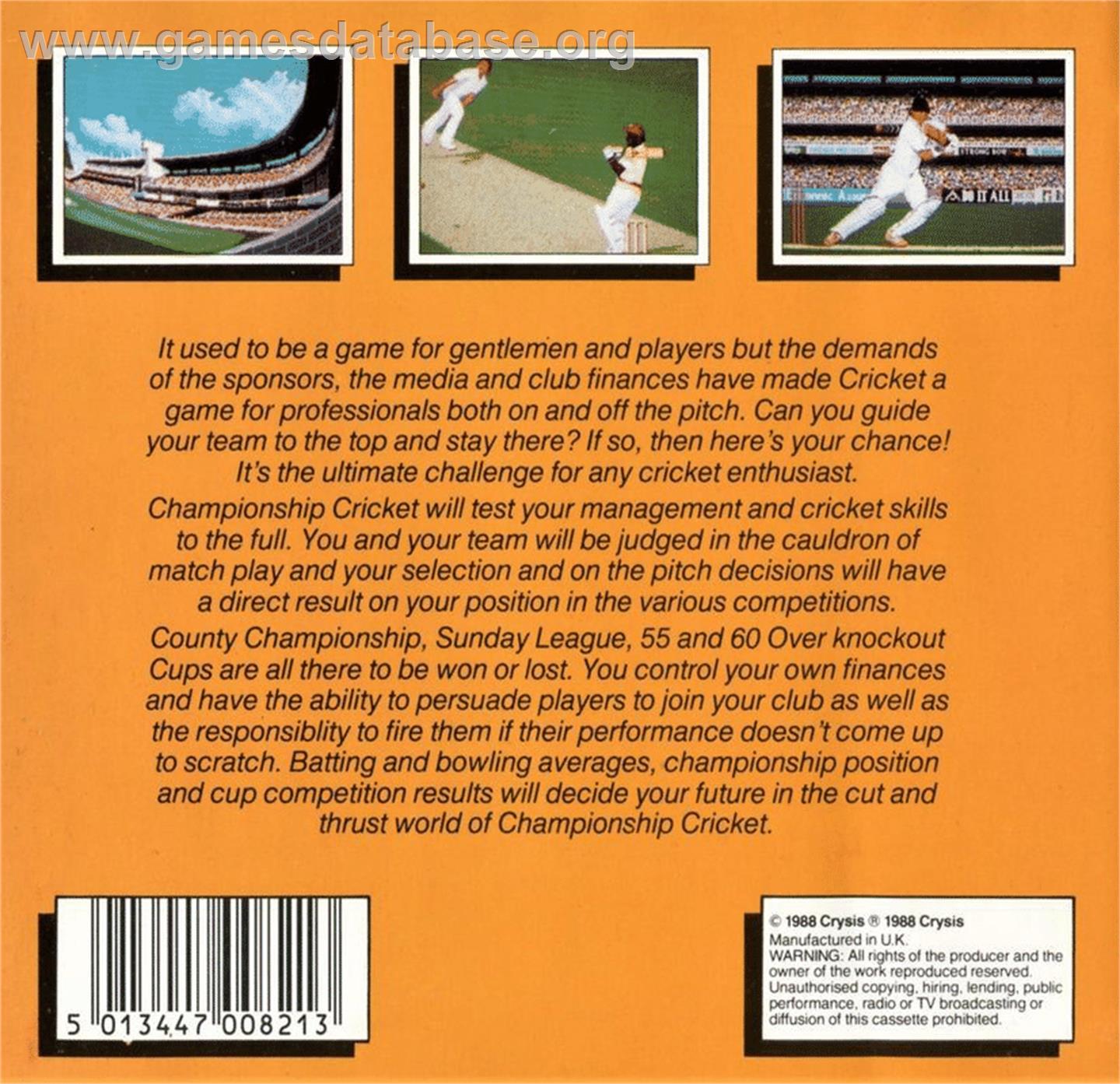 Allan Border's Cricket - Atari ST - Artwork - Box Back